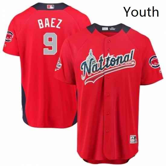 Youth Majestic Chicago Cubs 9 Javier Baez Game Red National League 2018 MLB All Star MLB Jersey